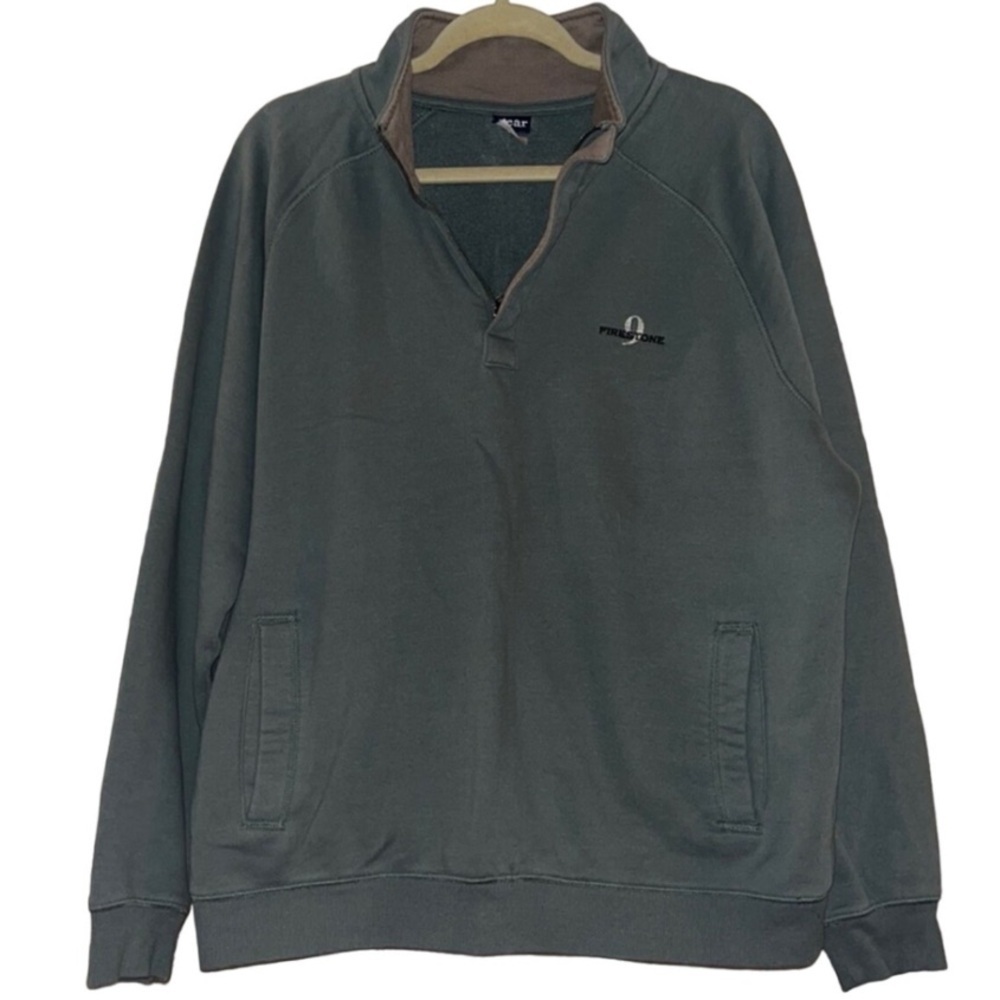 Vintage Firestone 9 Green Quarter Zip Pullover Sweatshirt Sz L